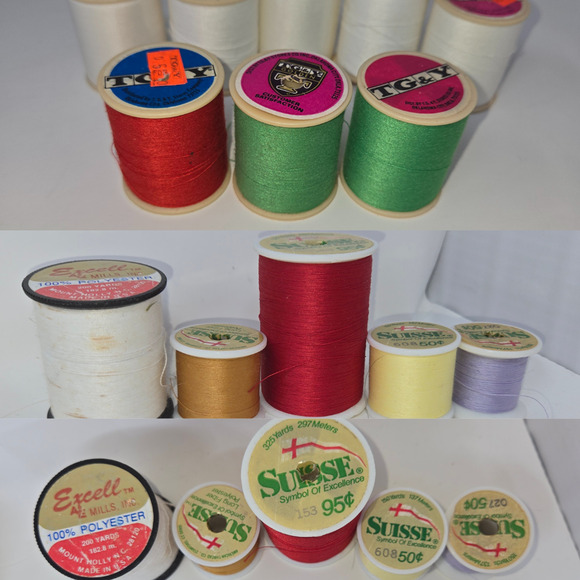 Vintage Green Wood Sewing Box w/ Spool Caddy 70+ Thread Spools JP Coats TG&Y - Picture 12 of 16